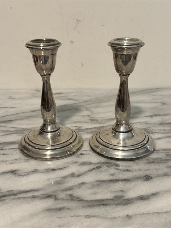 Classic Silver plated Pair of Candlestick Holders - Silver
